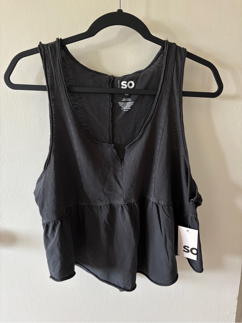 SO Dark Gray Sleeveless Peplum Tank with V-Notch